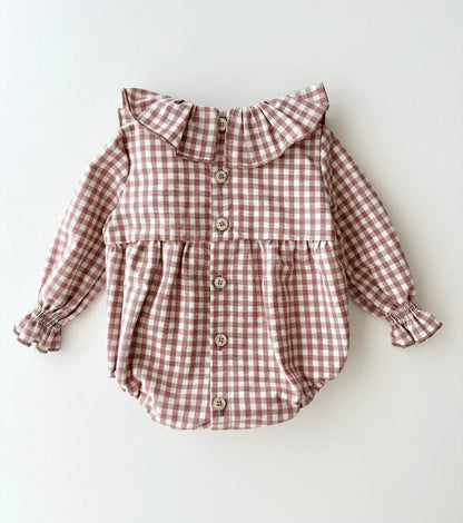 Organic cotton gingham romper | Cinnamon | Cinnamon Vichy