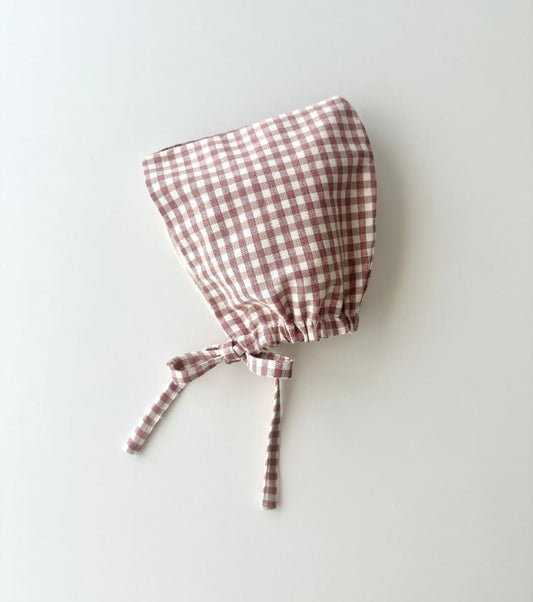 Organic cotton viyella bonnet | Cinnamon | Cinnamon Vichy