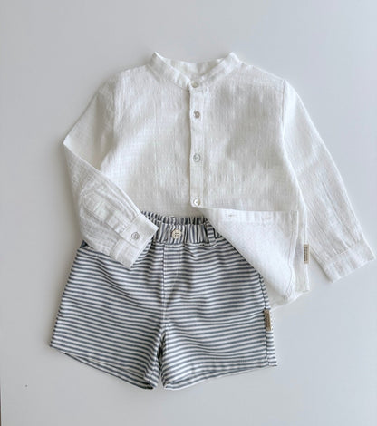 Mao shirt in organic cotton muslin | Indigo | Blue