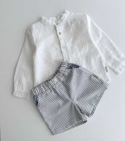 Mao shirt in organic cotton muslin | Indigo | Blue