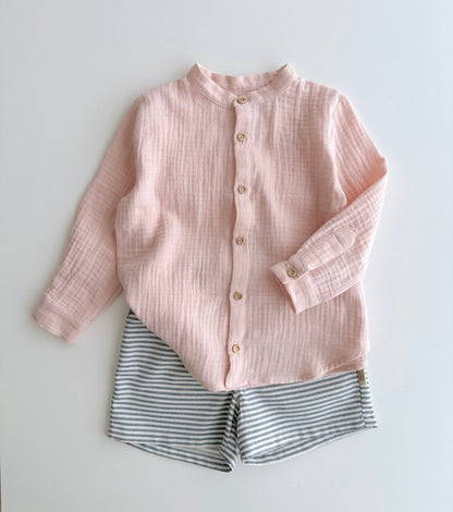Mao shirt in organic cotton muslin | Indigo | Blue