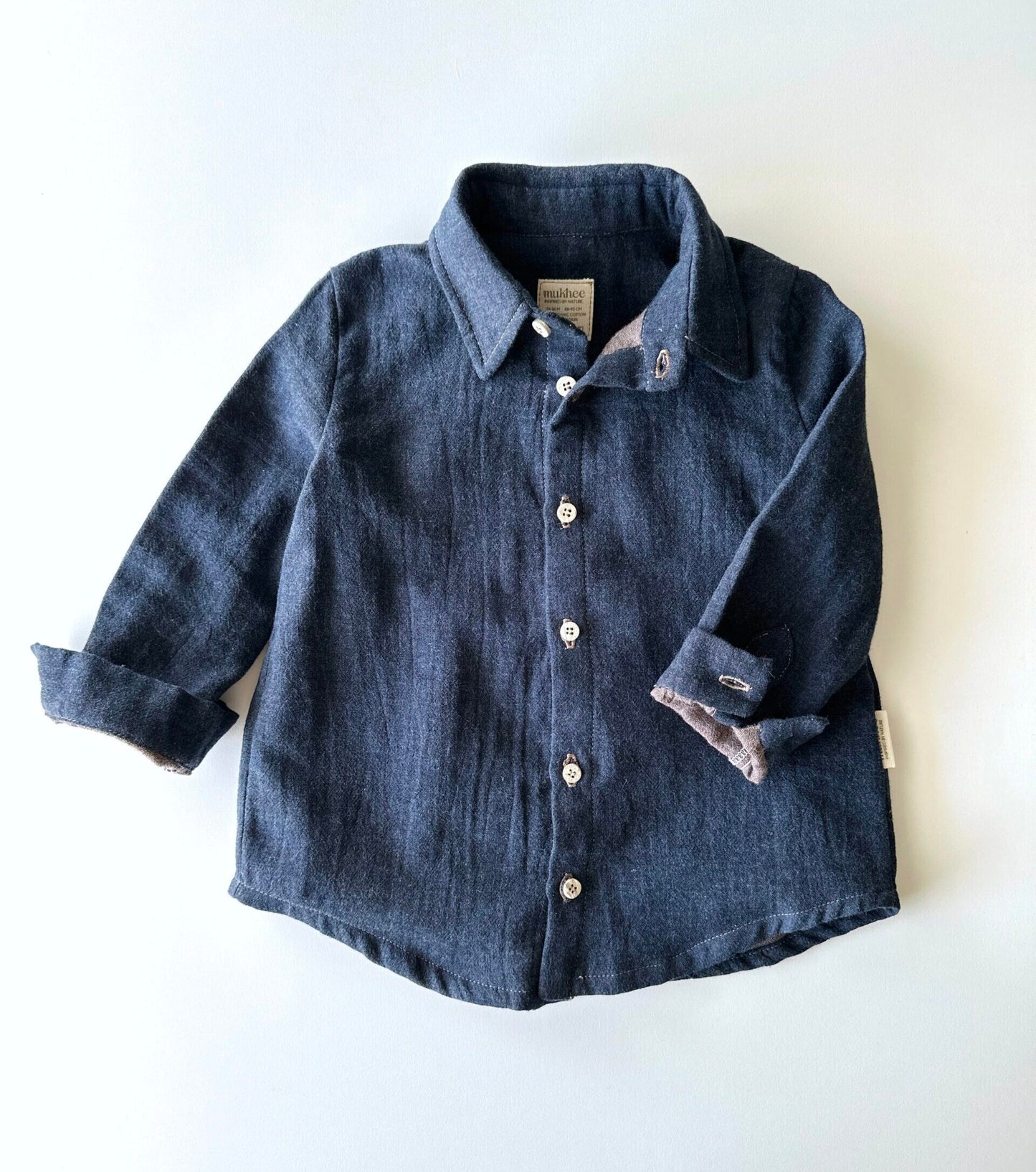 Organic cotton muslin shirt | Blueberries | Navy Ecru