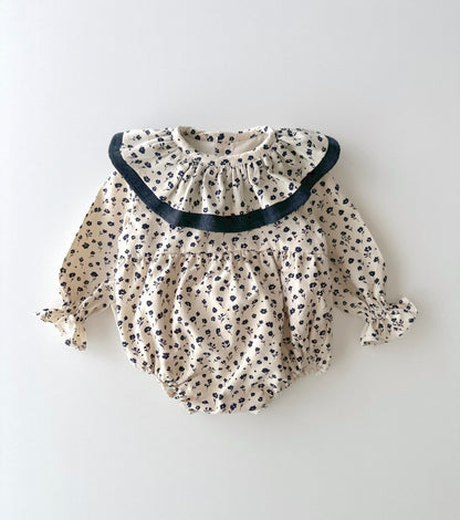 Organic cotton viyela romper | Blueberries | Marino Ecru