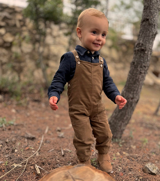 Organic cotton corduroy dungarees | Cinnamon | Brown