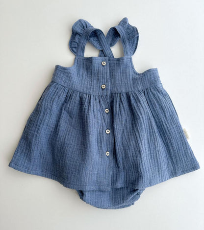 Organic cotton muslin dress | Indigo | Blue