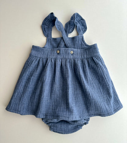 Organic cotton muslin dress | Indigo | Blue