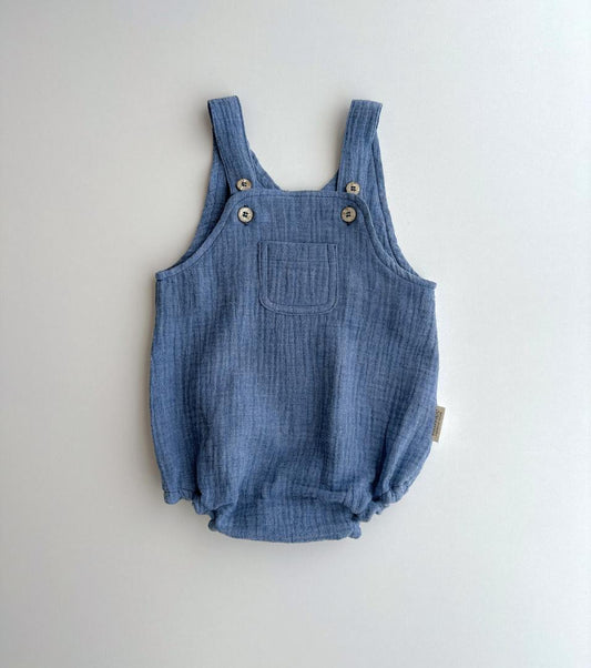 Organic cotton muslin romper | Indigo | Blue
