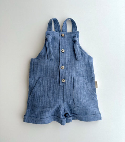 Organic cotton muslin dungarees | Indigo | Blue