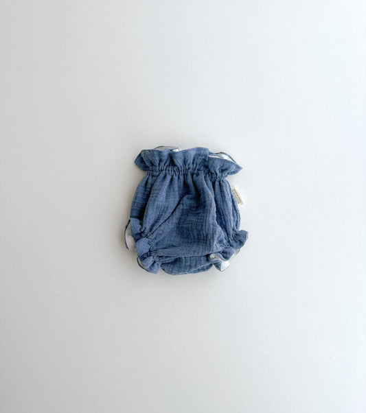 Organic cotton muslin baby romper | Indigo | Blue