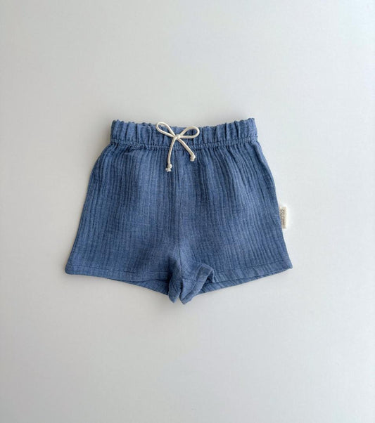 Bermuda shorts in organic cotton muslin | Indigo | Blue
