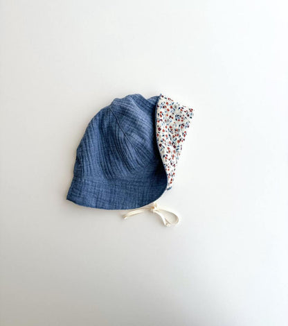 Organic cotton muslin brimmed hat | Indigo | Blue