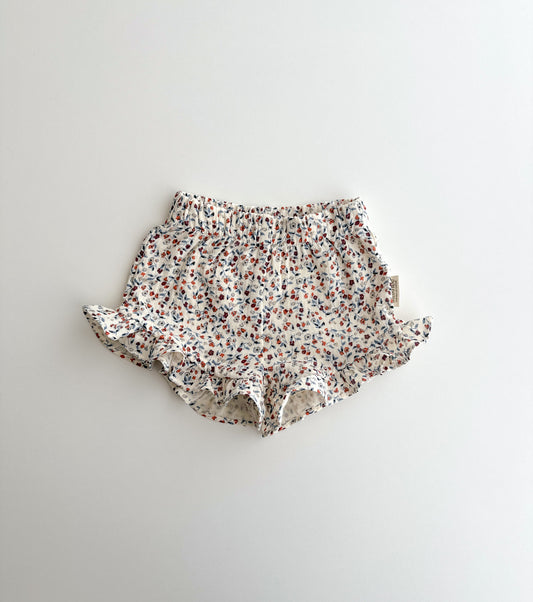 Organic cotton muslin shorts | Pomegranate | Flowers