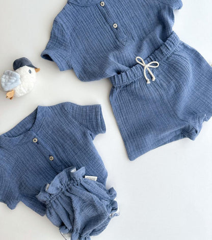 Bermuda shorts in organic cotton muslin | Indigo | Blue
