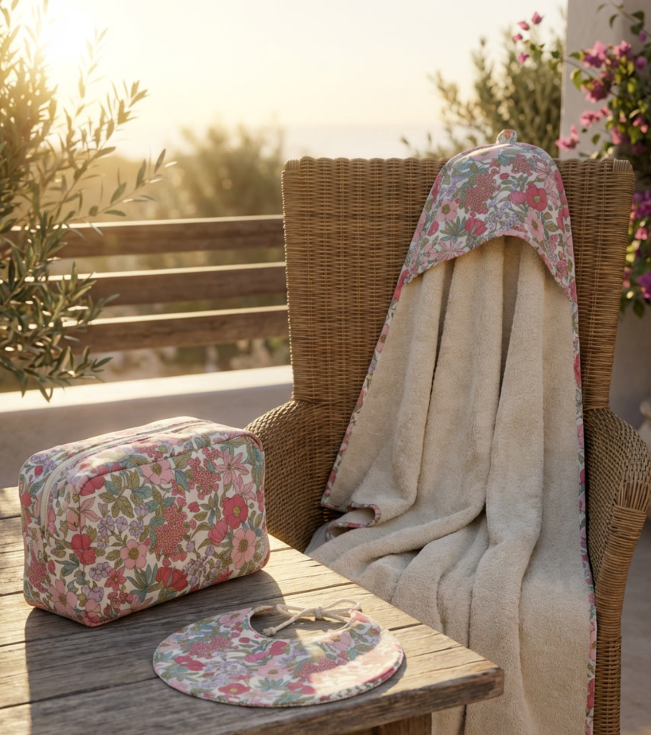 Trousse de toilette en coton | Bougainvillier | Fleurs roses