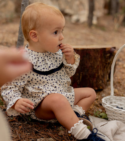 Organic cotton viyela romper | Blueberries | Marino Ecru