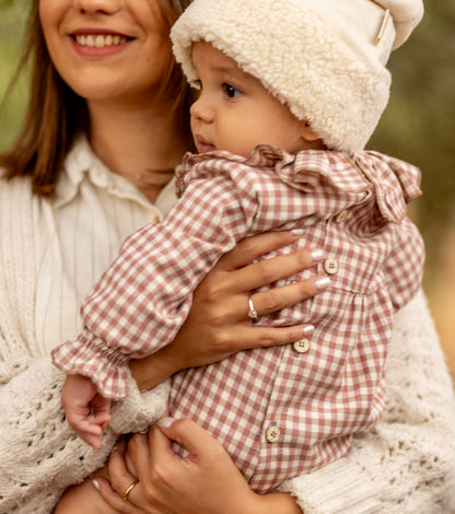 Organic cotton gingham romper | Cinnamon | Cinnamon Vichy
