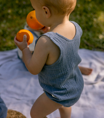 Organic cotton muslin romper | Indigo | Blue