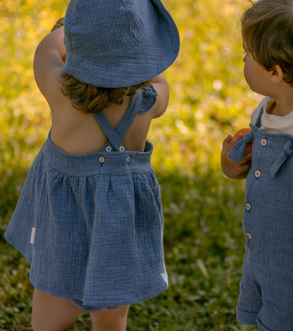 Organic cotton muslin brimmed hat | Indigo | Blue