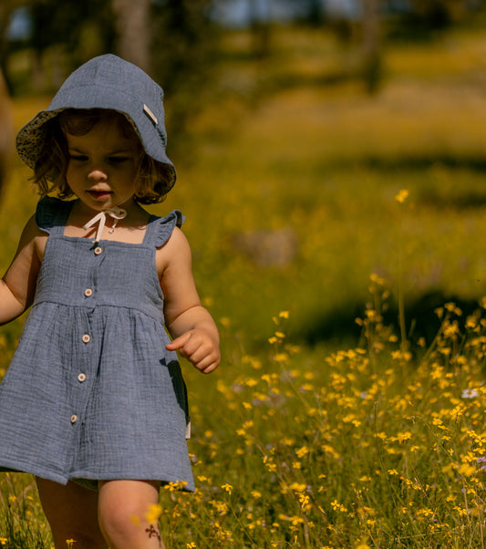Organic cotton muslin dress | Indigo | Blue