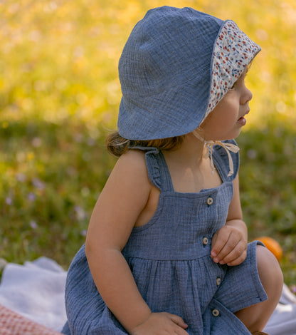 Organic cotton muslin brimmed hat | Indigo | Blue