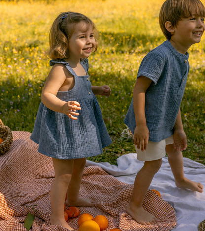 Organic cotton muslin dress | Indigo | Blue