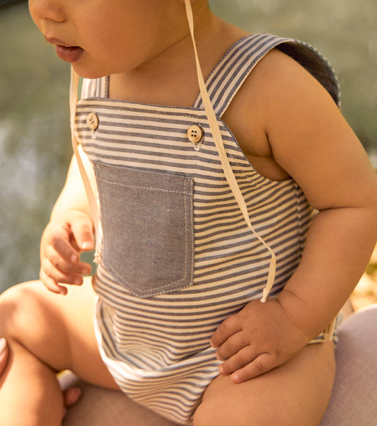 Organic cotton muslin romper | Indigo | Blue