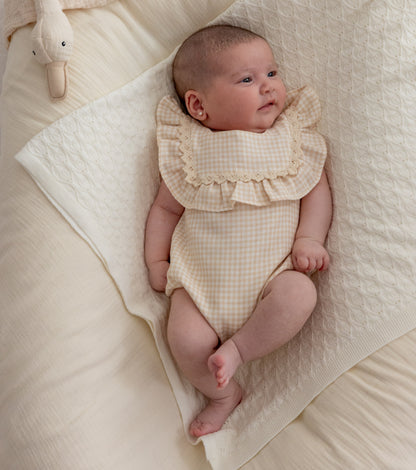 Organic cotton muslin ruffle romper | Calendula | Vichy