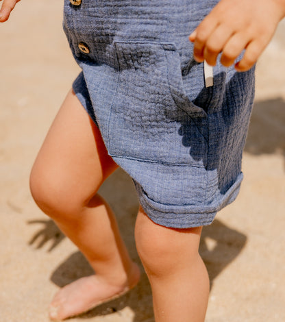 Organic cotton muslin dungarees | Indigo | Blue