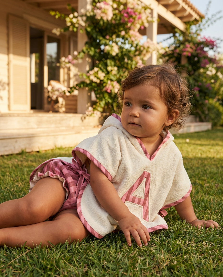 Poncho de bain personnalisé | Marea | Rayures roses