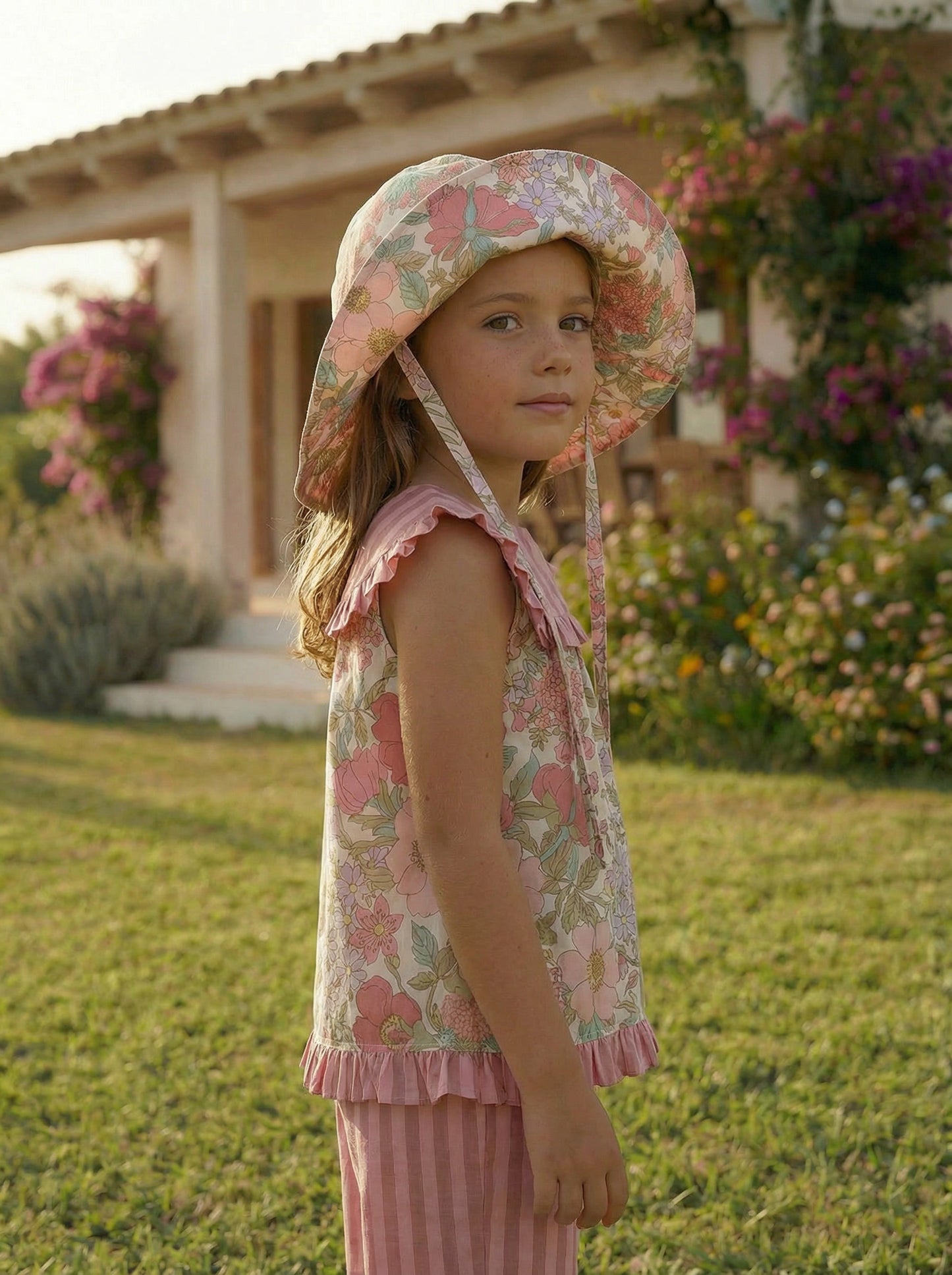 Sombrero ala flores | Buganvilla | Flores rosas