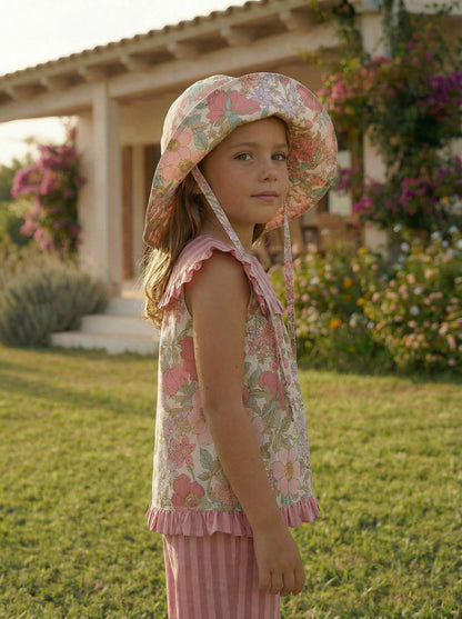 Sombrero ala flores | Buganvilla | Flores rosas