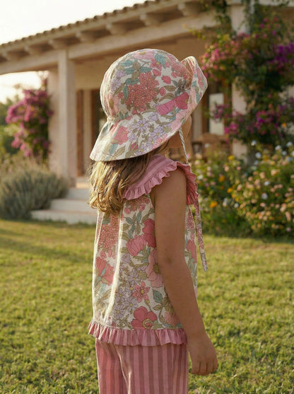 Sombrero ala flores | Buganvilla | Flores rosas