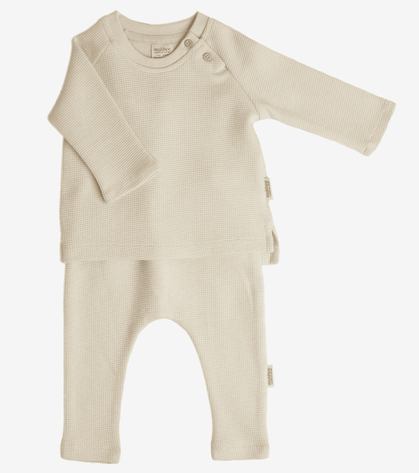 Organic cotton honeycomb leggings Boxwood | Ecru